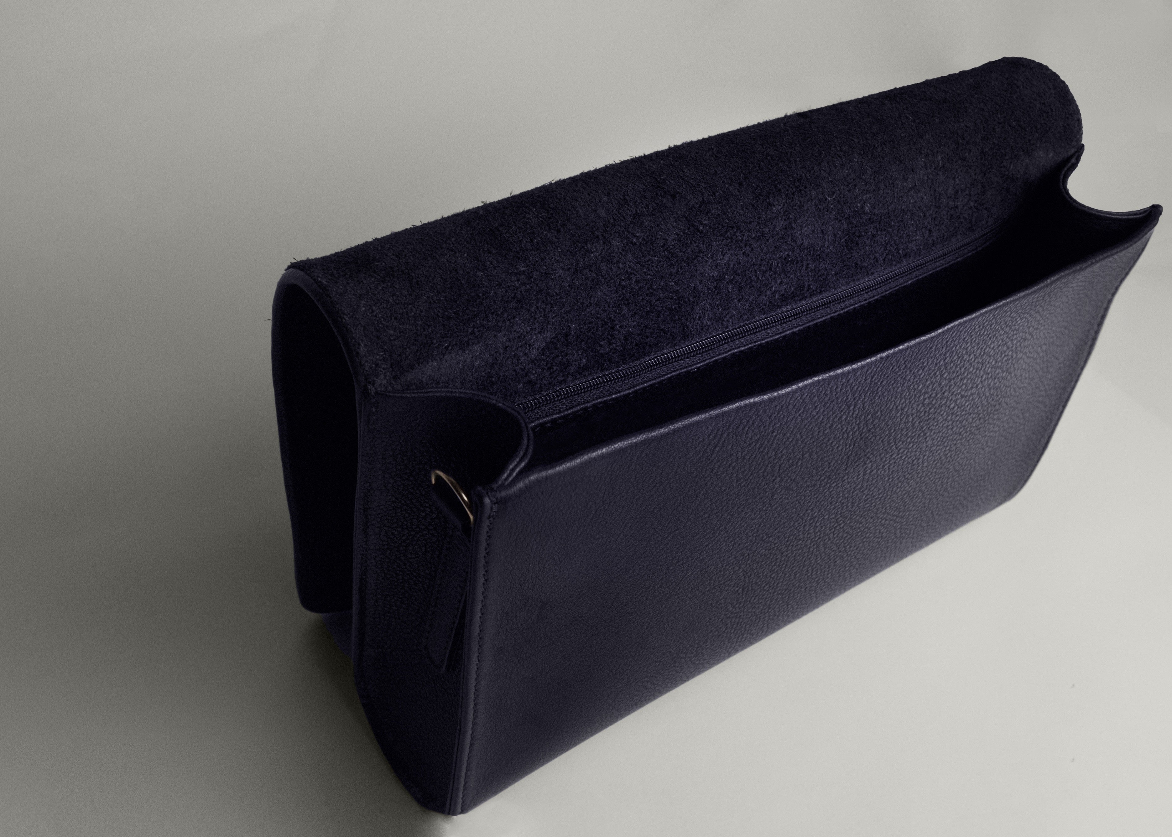 Blue leather handbag